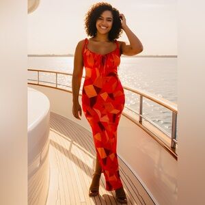 EUC Buttermelon SZ M pink/orange multicolored abstract print maxi dress.